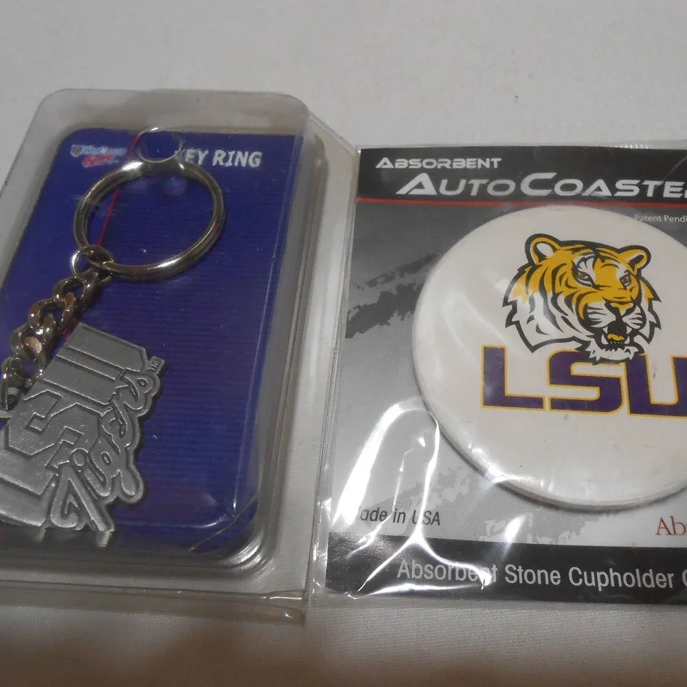 NEW RARE LOT LSU TIGERS WINCRAFT SPORTS KEY RING & ABSORBENT STONE CUPHOLDER 🏈